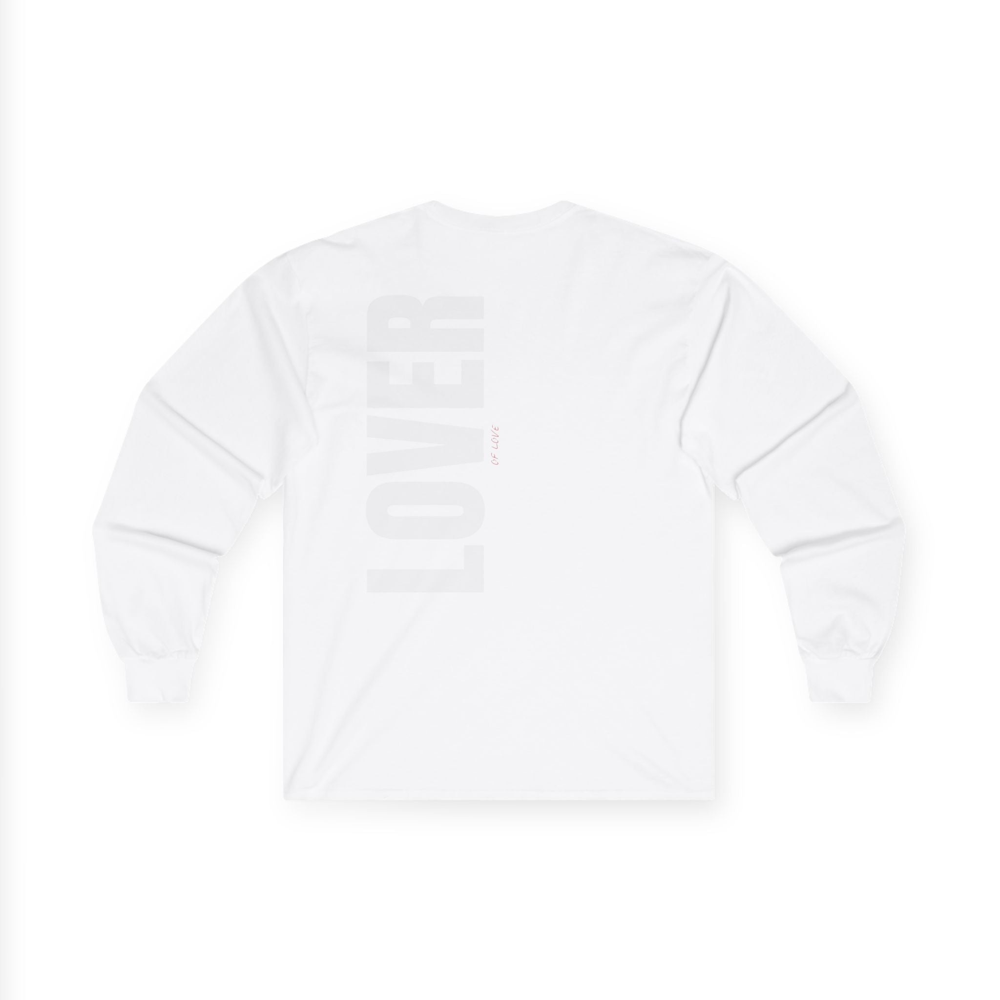 LOVER vertical text Long Sleeve Tee | Minimal back typography, White