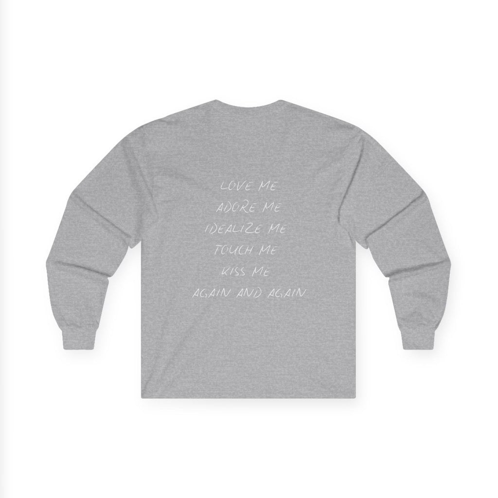 Handwritten Love Me Phrase Long Sleeve Tee | Back Text Script