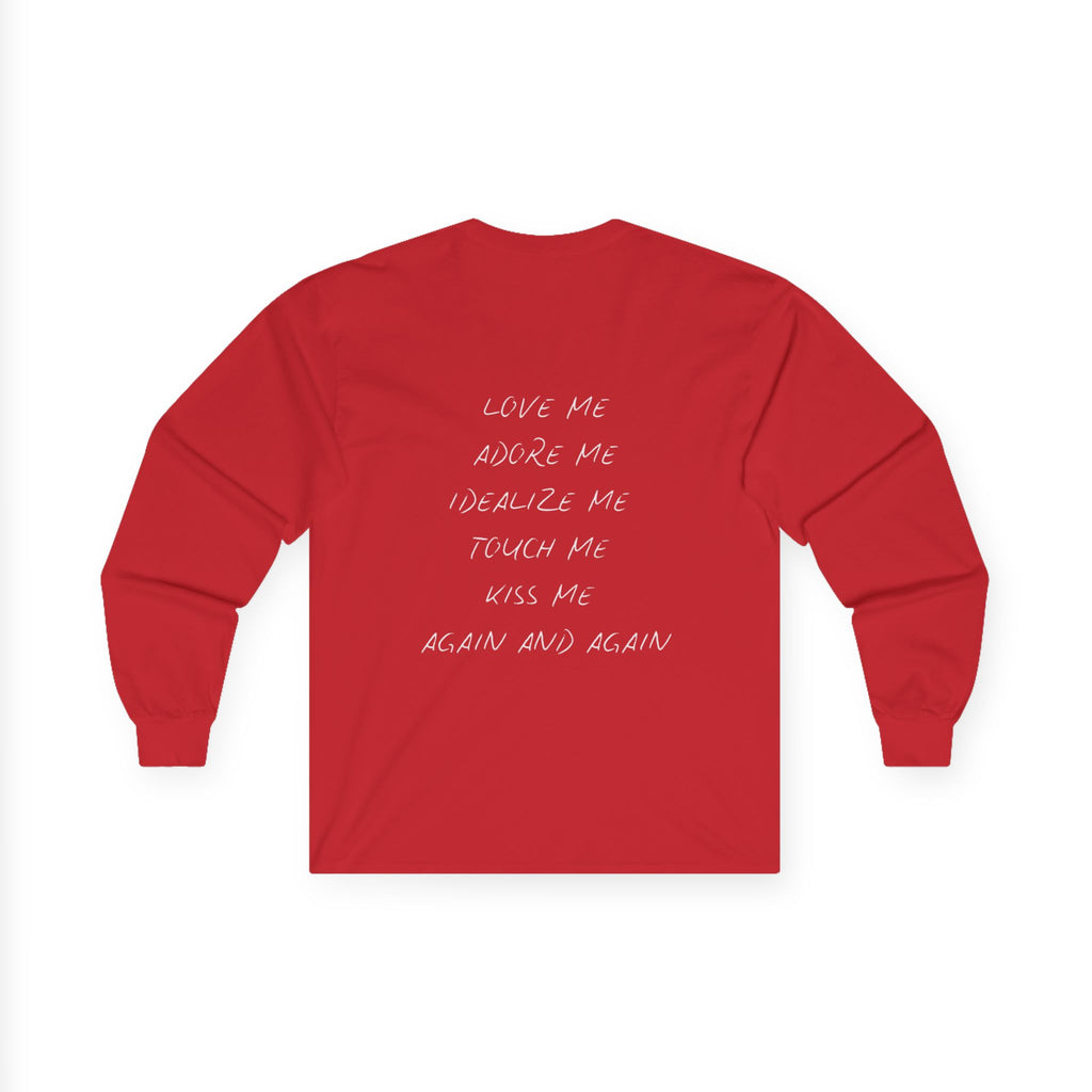Handwritten Love Me Phrase Long Sleeve Tee | Back Text Script